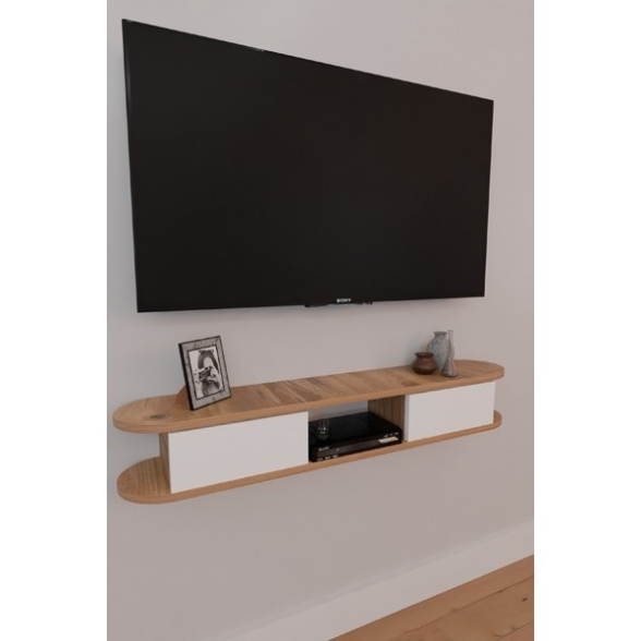 Mobile TV Sospeso 120 cm 2 Ante E Vano A Giorno Omega Rovere E Bianco