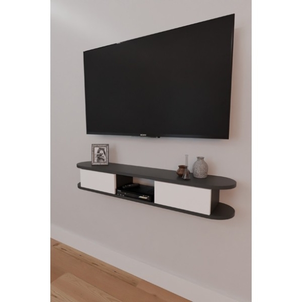 Mobile TV Sospeso 120 cm 2 Ante E Vano Omega Antracite E Bianco