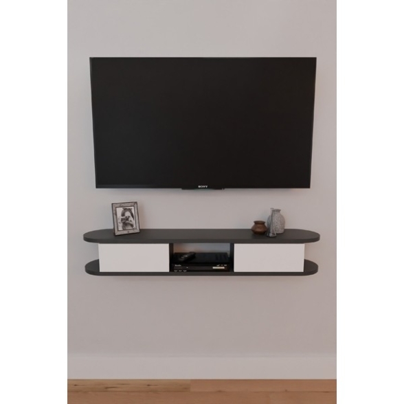 Mobile TV Sospeso 120 cm 2 Ante E Vano Omega Antracite E Bianco