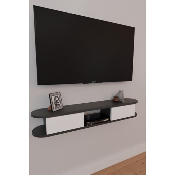 Mobile TV Sospeso 120 cm 2 Ante E Vano Omega Antracite E Bianco