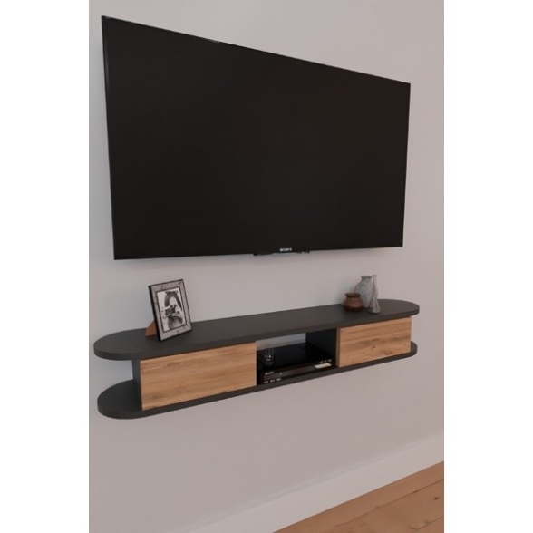 Mobile TV Sospeso 120 cm 2 Ante E Vano Omega Antracite E Rovere