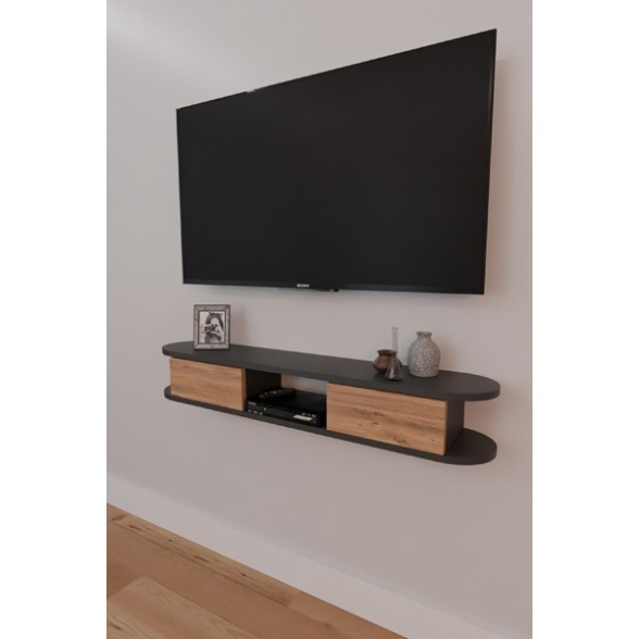 Mobile TV Sospeso 120 cm 2 Ante E Vano Omega Antracite E Rovere