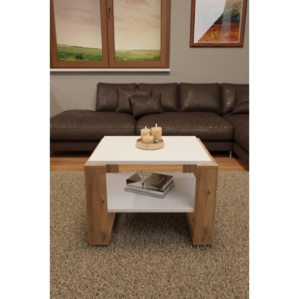 Tavolino Basso Da Salotto Moderno 63x54x45 Axel Rovere E Bianco