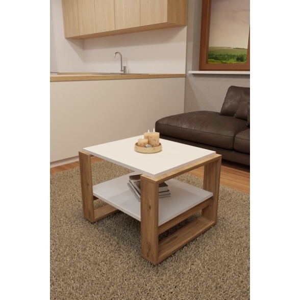 Tavolino Basso Da Salotto Moderno 63x54x45 Axel Rovere E Bianco