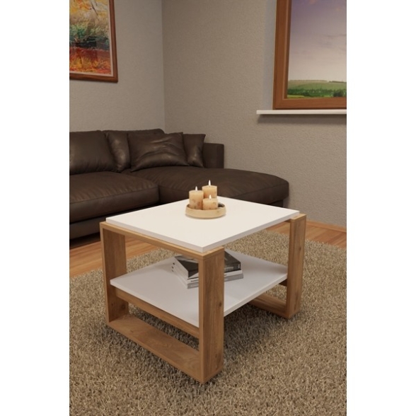 Tavolino Basso Da Salotto Moderno 63x54x45 Axel Rovere E Bianco