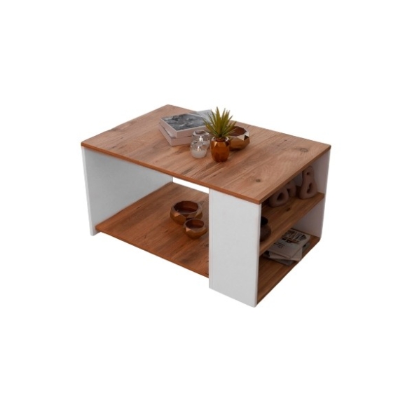 Tavolino Da Salotto Moderno 60x90 Vani Laterali Zeno Rovere E Bianco