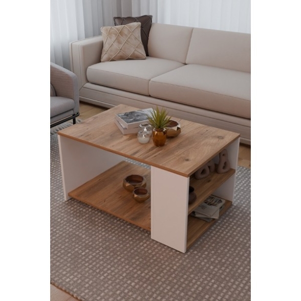 Tavolino Da Salotto Moderno 60x90 Vani Laterali Zeno Rovere E Bianco