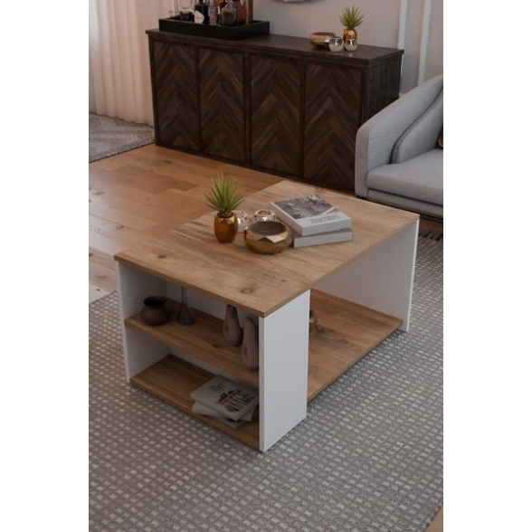 Tavolino Da Salotto Moderno 60x90 Vani Laterali Zeno Rovere E Bianco