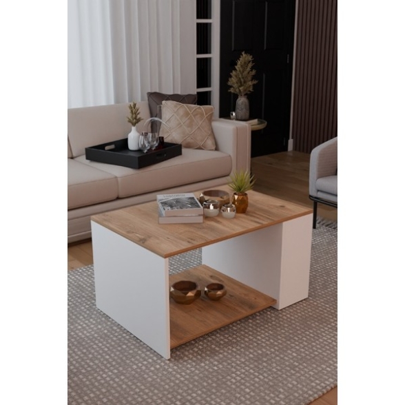 Tavolino Da Salotto Moderno 60x90 Vani Laterali Zeno Rovere E Bianco