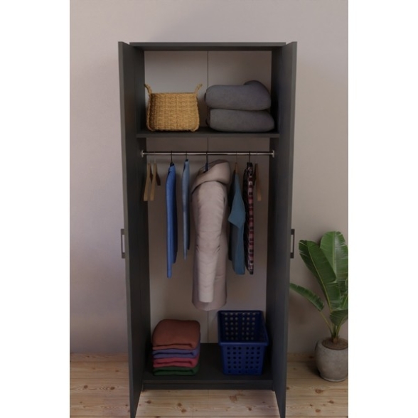 Armadio Guardaroba 74x45x182 Con Barra Appendiabiti Brando Antracite
