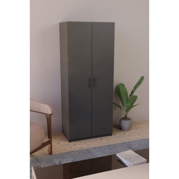 Armadio Guardaroba 74x45x182 Con Barra Appendiabiti Brando Antracite