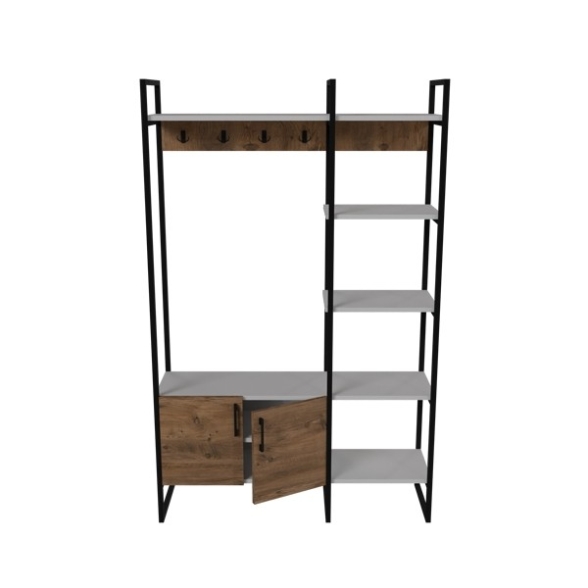 Mobile Ingresso Industrial 120x34x180 Con Scarpiera Appendiabiti E Ripiani Yago Rovere E Bianco