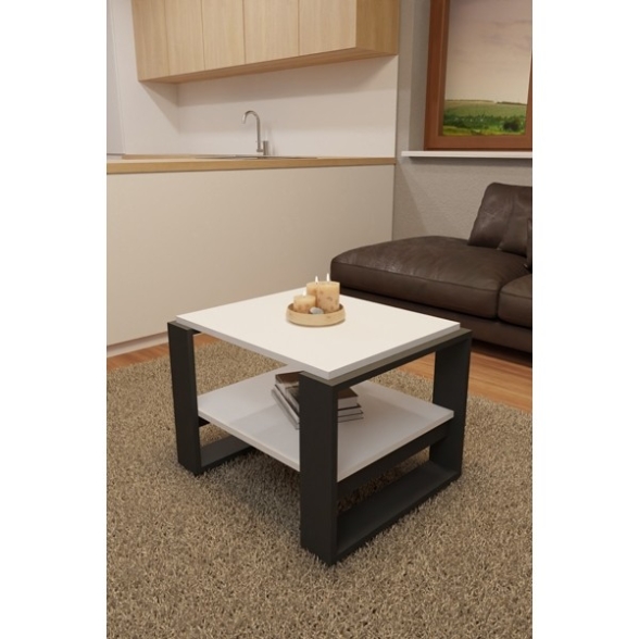 Tavolino Basso Da Salotto Moderno 63x54x45 Axel Bianco E Antracite