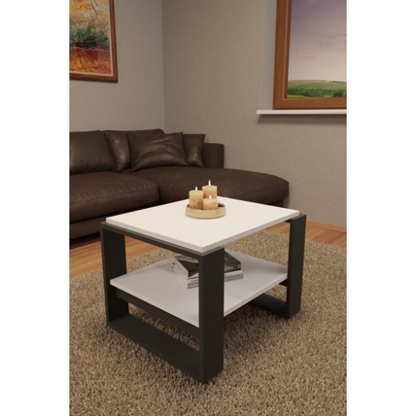 Tavolino Basso Da Salotto Moderno 63x54x45 Axel Bianco E Antracite