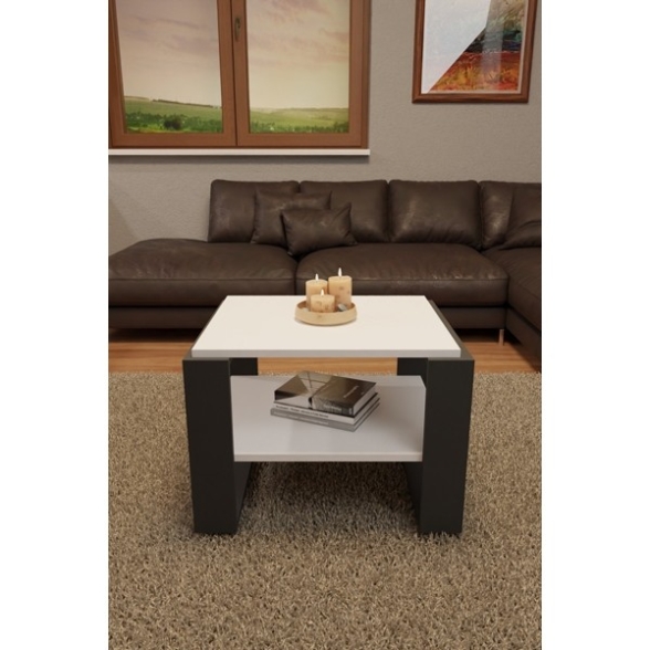 Tavolino Basso Da Salotto Moderno 63x54x45 Axel Bianco E Antracite