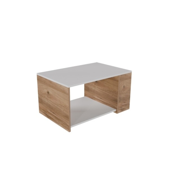 Tavolino Da Salotto Moderno 60x90 Vani Laterali Zeno Bianco e Rovere