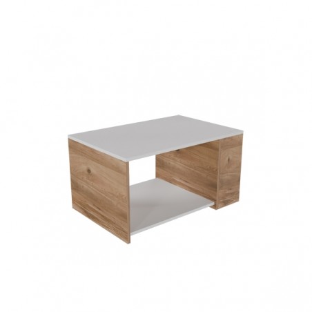 Tavolino Da Salotto Design Moderno 60x90x48 Con Vani Laterali Zeno Bianco e Rovere