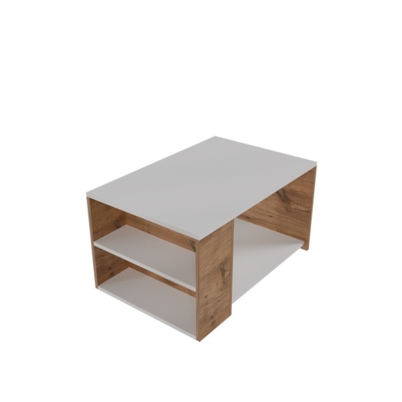 Tavolino Da Salotto Moderno 60x90 Vani Laterali Zeno Bianco e Rovere
