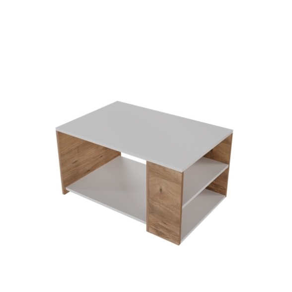Tavolino Da Salotto Moderno 60x90 Vani Laterali Zeno Bianco e Rovere