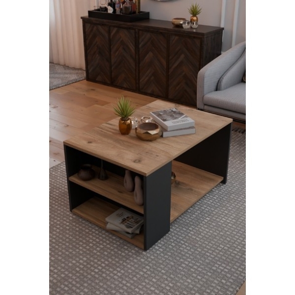 Tavolino Salotto Moderno 60x90 Vani Laterali Zeno Rovere E Antracite