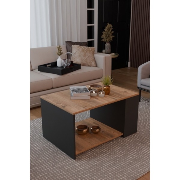 Tavolino Salotto Moderno 60x90 Vani Laterali Zeno Rovere E Antracite