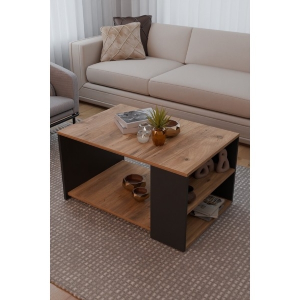 Tavolino Salotto Moderno 60x90 Vani Laterali Zeno Rovere E Antracite