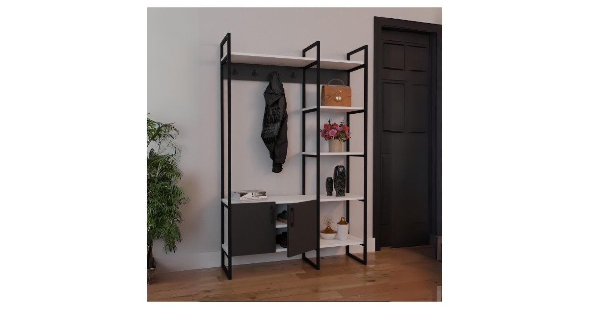 Appendiabiti Verticale Avilia - Con 3 Ripiani E Portagrucce, Salvaspazio, Acciaio E TNT