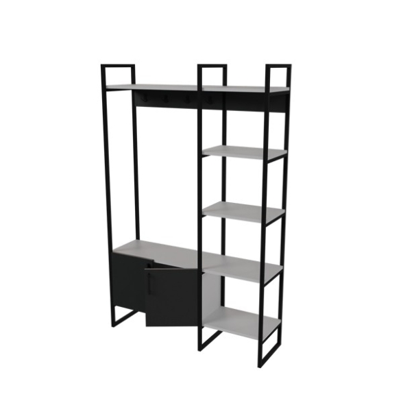 Mobile Ingresso Industrial 120x34x180 Con Scarpiera Appendiabiti E Ripiani Yago Antracite E Bianco