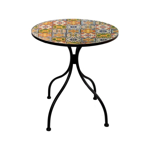 Set Bistrot Tavolo Maioliche Tondo 60 Cm Con 2 Sedie Pieghevoli Kos