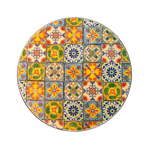 Set Bistrot Tavolo Maioliche Tondo 60 Cm Con 2 Sedie Pieghevoli Kos