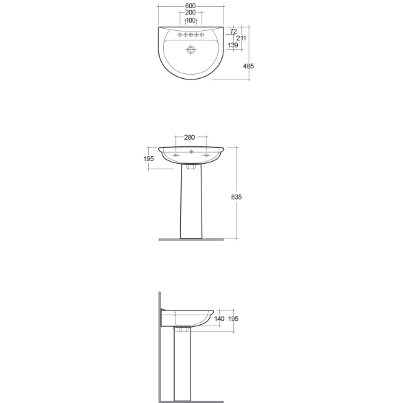 Lavabo 485 x 600 mm con colonna o semicolonna Karla RAK Ceramics KAWB00004