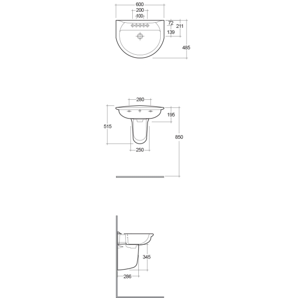 Lavabo 485 x 600 mm con colonna o semicolonna Karla RAK Ceramics KAWB00004