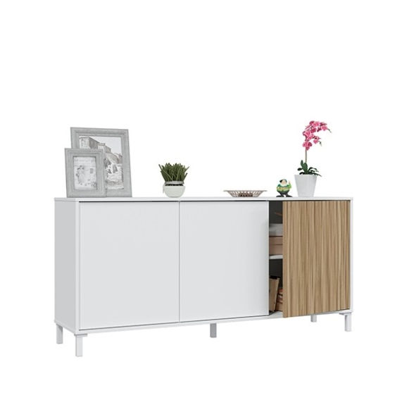 Mobile Credenza 3 Ante Con Ripiani Interni E Piedini Ethna Bianco E Rovere Listato