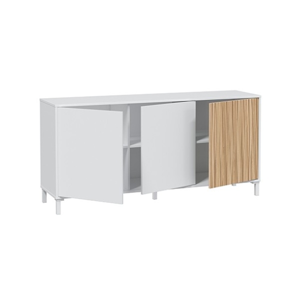 Credenza 3 Ante 154x40x70 Con Piedini Ethna Bianco E Rovere Listato