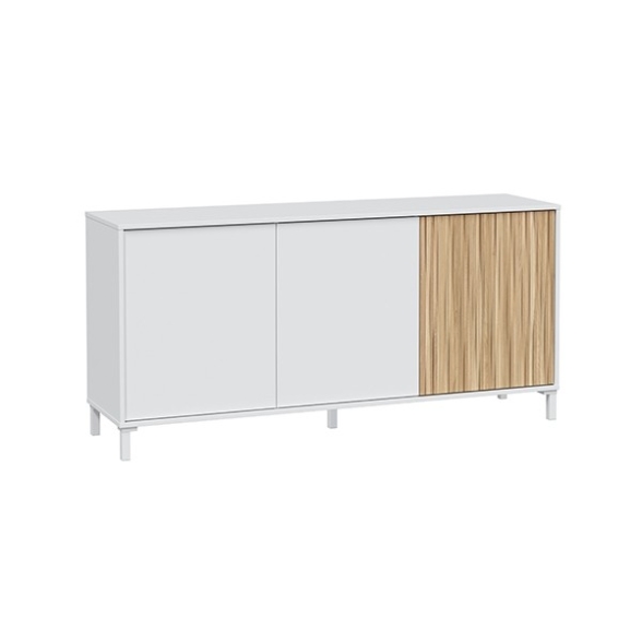 Credenza 3 Ante 154x40x70 Con Piedini Ethna Bianco E Rovere Listato