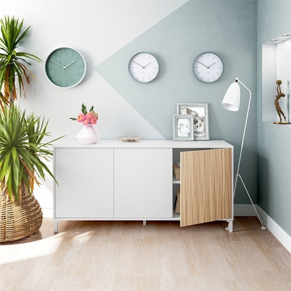 Credenza 3 Ante 154x40x70 Con Piedini Ethna Bianco E Rovere Listato