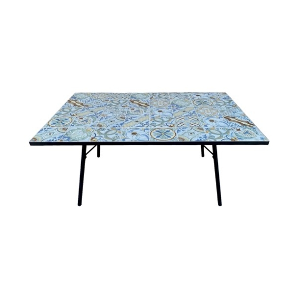 Tavolo In Mosaico Da Esterno 160x100 Cm In Acciaio Top In Ceramica Creta