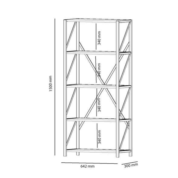 Libreria Industrial 5 Ripiani 64x30x150 Frida Noce