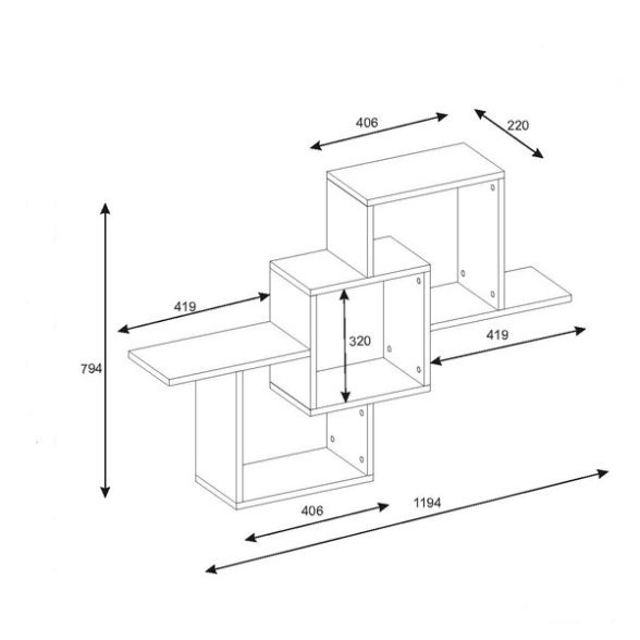 Mensola Sospesa 3 Vani A Cubo Design Moderno 120x22x80 Elena Antracite
