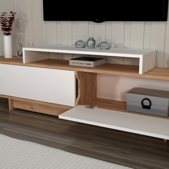 Mobile TV Da Terra 180 Cm 2 Ante E Vano Decoder Gioia Rovere Bianco