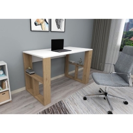 Scrivania Moderna Con Ripiani Laterali Breeze Bianco E Rovere Chiaro