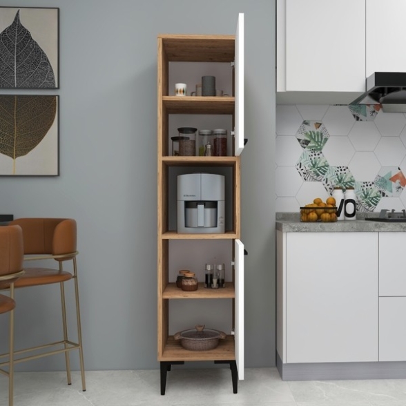 Colonna Multiuso Da Cucina 2 Ante Vano Centrale Adel Rovere E Bianco