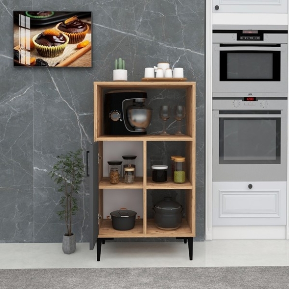 Mobile Da Cucina Multifunzione Dispensa Kion Rovere E Antracite 