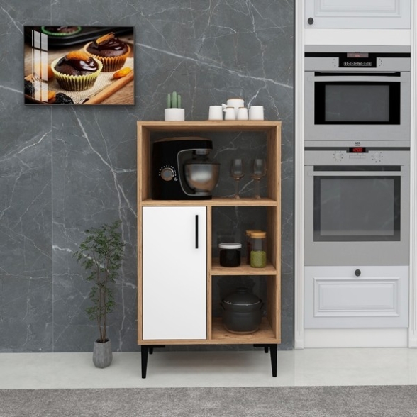 Mobile Da Cucina Multifunzione Dispensa 60x35x109 Kion Rovere E Bianco