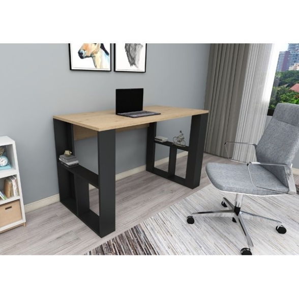 Scrivania Moderna Con Ripiani Laterali Breeze Rovere Chiaro E Nero