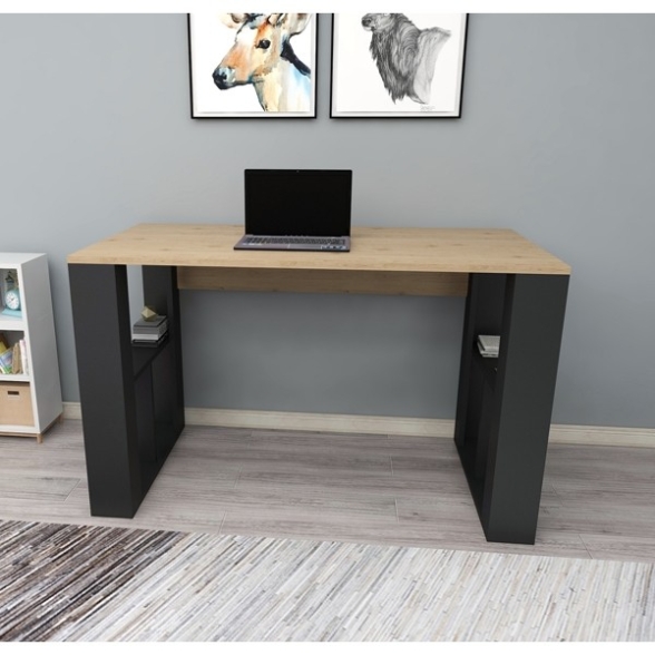Scrivania Moderna Con Ripiani Laterali Breeze Rovere Chiaro E Nero