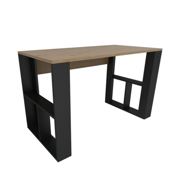 Scrivania Moderna Con Ripiani Laterali Breeze Rovere Chiaro E Nero