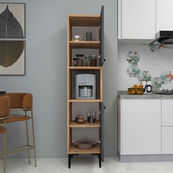 Colonna Multiuso Cucina 2 Ante E Vano Centrale Adel Rovere E Antracite