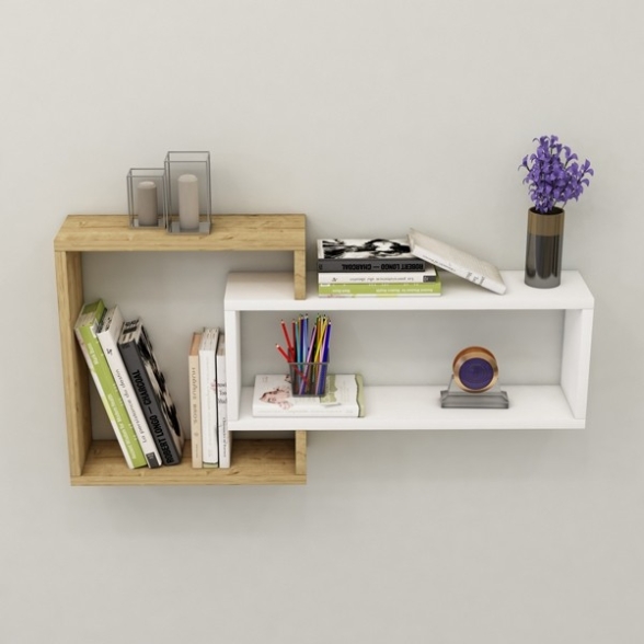 Mensola Sospesa 2 Vani A Cubo 87x15x44 Dante Bianco E Rovere Chiaro