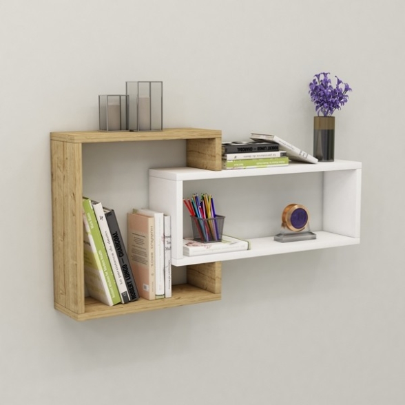 Mensola Sospesa 2 Vani A Cubo 87x15x44 Dante Bianco E Rovere Chiaro